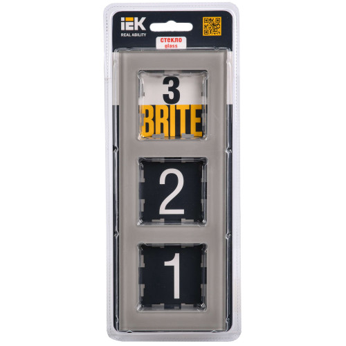 BRITE Рамка 3 -местная РУ-3-2-БрД стекло дымчатый IEK