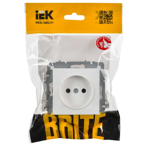 BRITE Розетка 1-местная без заземления с защитными шторками 10А РСш10-2-БрАБ арктический белый IEK