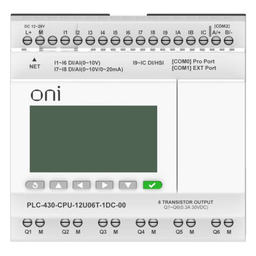 ПЛК 430 Модуль ЦПУ 4 DI 6 UI (0-10 В/DI) 2 UI (0-10 В/0-20 мА/DI) 6 TO 24В DC с Ethernet портом с экраном ONI