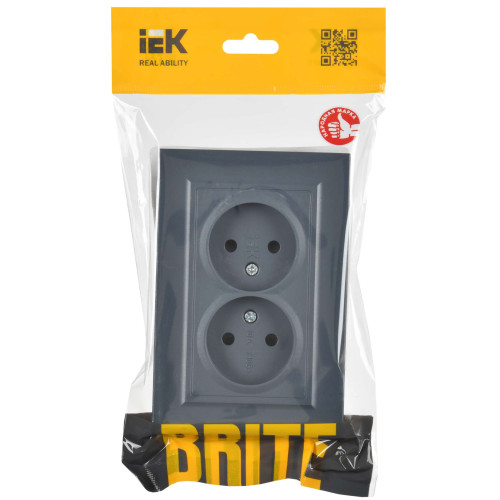 BRITE Розетка 2-местная без заземления с защитными шторками 10А в сборе РСш12-2-БрМ маренго IEK