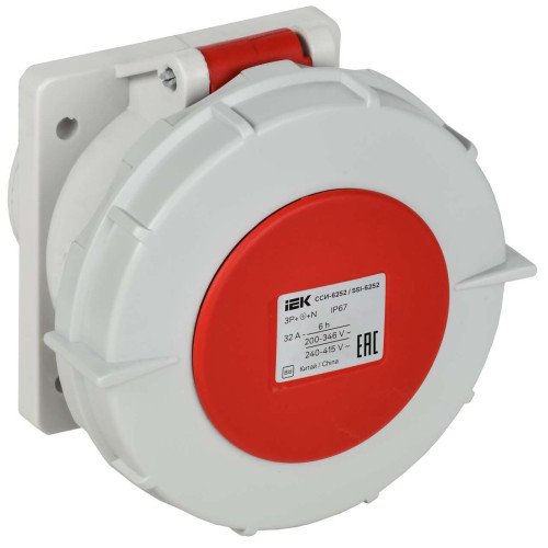 Розетка встраиваемая прямаяССИ-6252 32А-6ч 380В 3P+PE+N IP67 IEK