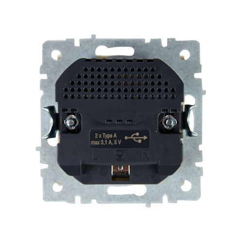 BRITE Розетка 1-местная с заземлением с защитными шторками 16А с USB A+A 5В 3,1А РЮш10-2-БрКр бежевый IEK