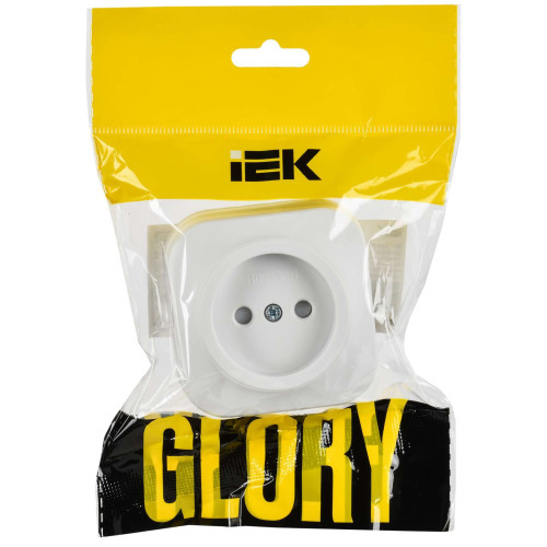 GLORY Розетка 1-местная для открытой установки без заземления с защитными шторками 10А РСш20-2-ХБм белый матовый IEK