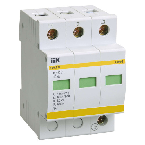KARAT Ограничитель импульсного перенапряжения ОПС1-D 3P In=5кА Un=230В Im=10кА IEK