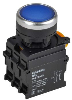 Кнопка с подсветкой d=22мм 1NO+1NC синяя MASTER IEK
