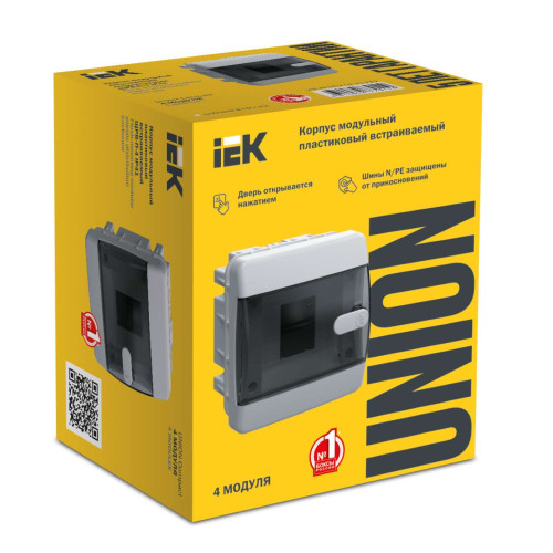 UNION Compact Корпус пластиковый ЩРВ-П-4 IP41 черная прозрачная дверь IEK