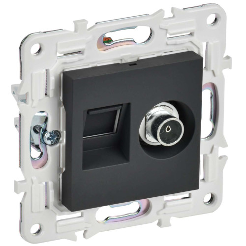 SKANDY Розетка двойная TV+RJ11 SK-A16G графит IEK