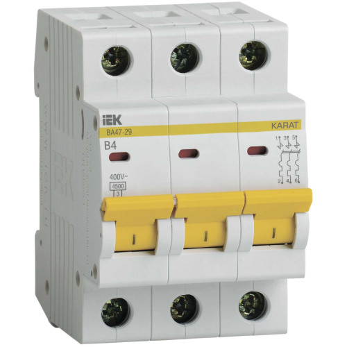 KARAT Автоматический выключатель ВА47-29 3P B 4А 4,5кА IEK