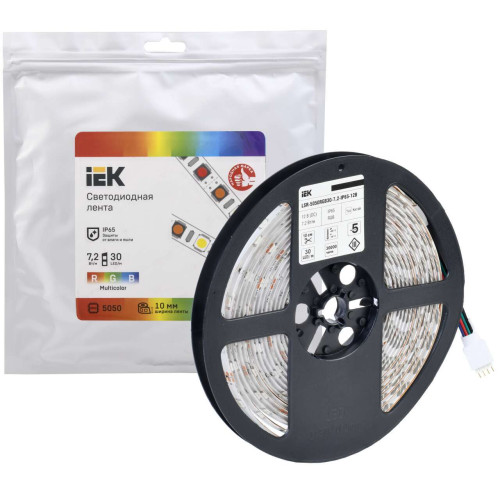 Лента светодиодная 5м LSR-5050RGB30-7,2-IP65-12В IEK