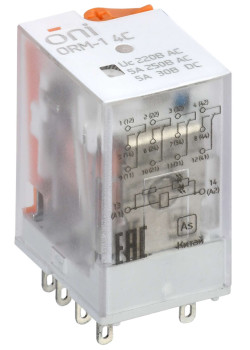 Реле интерфейсное ORM-1 4C 220В AC со светодиодом и тестовой кнопкой ONI