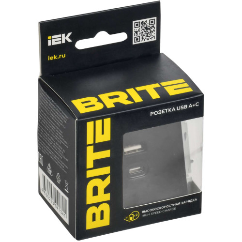 BRITE Розетка USB A+C 45Вт высокоскоростная зарядка РЮ11-2-БрЧ черный IEK
