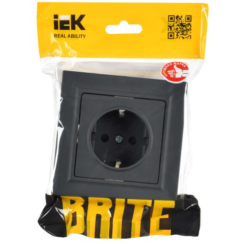 BRITE Розетка 1-местная с заземлением с защитными шторками 16А в сборе РСР14-1-0-БрГ графит IEK