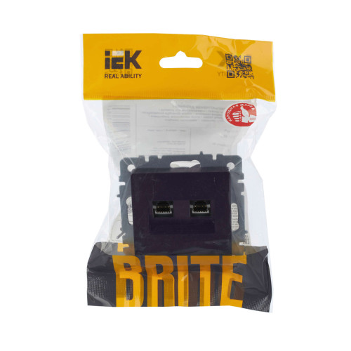 BRITE Розетка компьютерная двойная RJ45 кат.5E РК10-2-БрЧ черный IEK