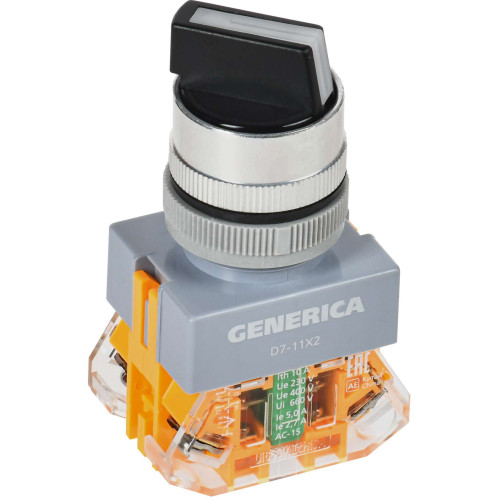 Переключатель D7-11X2 на 2 положения 1NC+1NO черный GENERICA