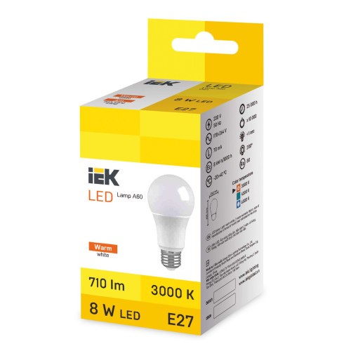 LED Bulb A60 8W 3000K E27 IEK