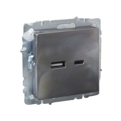 BRITE Розетка USB A+C 18Вт РЮ11-1-БрС сталь IEK