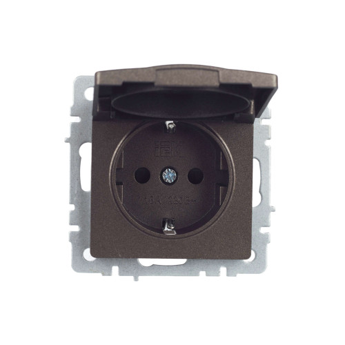 BRITE Розетка 1-местная с заземлением с защитными шторками и крышкой 16А IP44 РСбш10-3-44-БрТБ темная бронза IEK