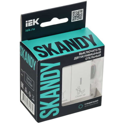 SKANDY Выключатель 2-клавишный с индикацией для отелей 10А SK-V16W арктический белый IEK