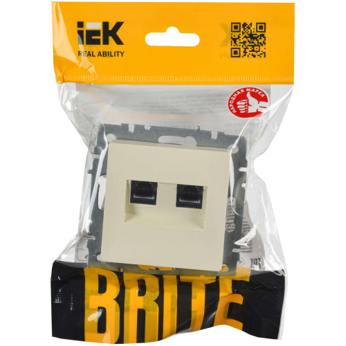 BRITE Розетка двойная RJ11+RJ45 кат.5E РК/Т12-БрКр бежевый IEK