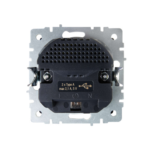 BRITE Розетка 1-местная с заземлением с защитными шторками 16А с USB A+A 5В 2,1А РЮш10-1-БрМ маренго IEK