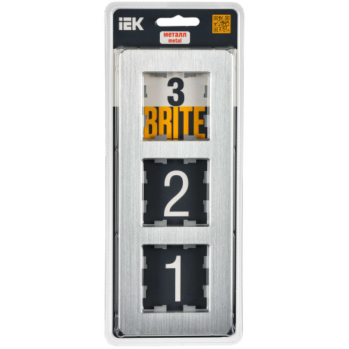 BRITE Рамка 3-местная РУ-3-1-Бр металл алюминий RE AL IEK
