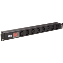 ITK PDU 7 розеток C13 с LED выключателем,1U, вх. С14, без шнура, алюминиевый профиль