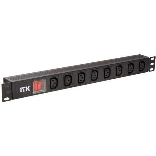 ITK PDU 7 розеток C13 с LED выключателем,1U, вх. С14, без шнура, алюминиевый профиль