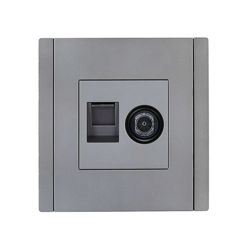 FORTE&PIANO Розетка двойная TV+RJ45 кат.5E FP536 сталь IEK
