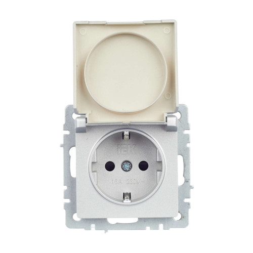 BRITE Розетка 1-местная с заземлением с защитными шторками и крышкой 16А IP44 РСбш10-3-44-БрА алюминий IEK