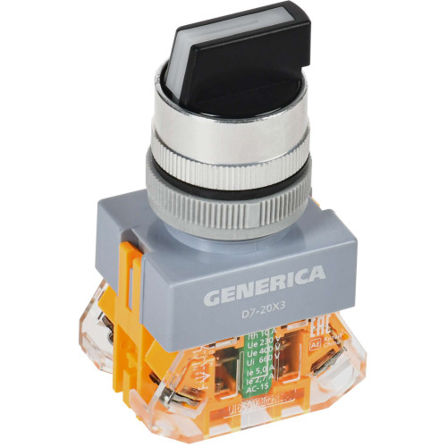 Переключатель D7-20X3 на 3 положения 1NC+1NO черный GENERICA