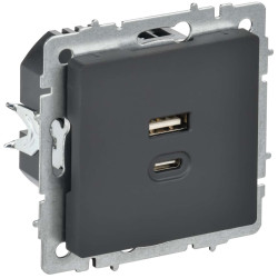 BRITE Розетка USB A+C 45Вт высокоскоростная зарядка РЮ11-2-БрГ графит IEK