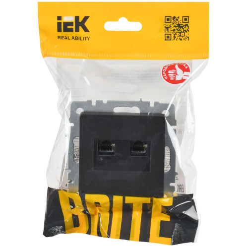 BRITE Розетка компьютерная двойная RJ45 кат.6 РК11-2-БрЧ черный IEK