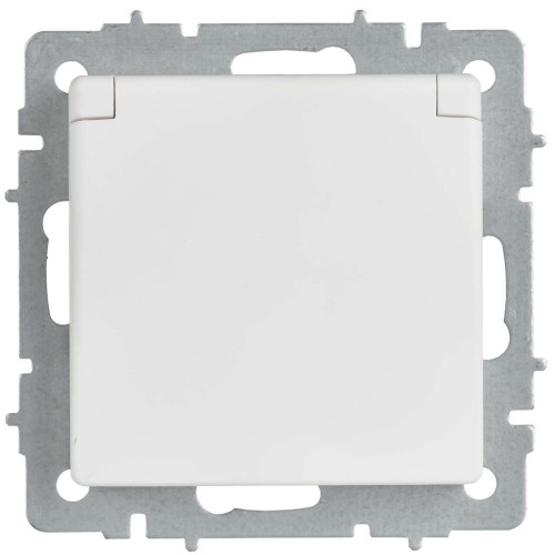 BRITE Розетка 1-местная с заземлением с защитными шторками и крышкой 16А IP20 РСбш10-3-БрАБ арктический белый IEK
