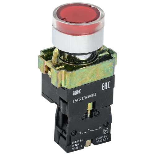 Кнопка управления LAY5-BW3461 с подсветкой красный 1NO IEK
