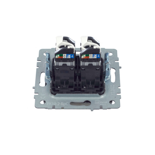 BRITE Розетка компьютерная двойная RJ45 кат.5E РК10-2-БрС сталь IEK