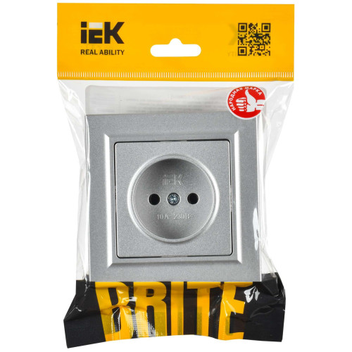 BRITE Розетка 1-местная с заземлением с защитными шторками 16А в сборе РСР14-1-0-БрА алюминий IEK
