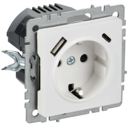 BRITE Розетка 1-местная с заземлением с защитными шторками 16А с USB A+C 18Вт РЮш11-1-БрАБ арктический белый IEK