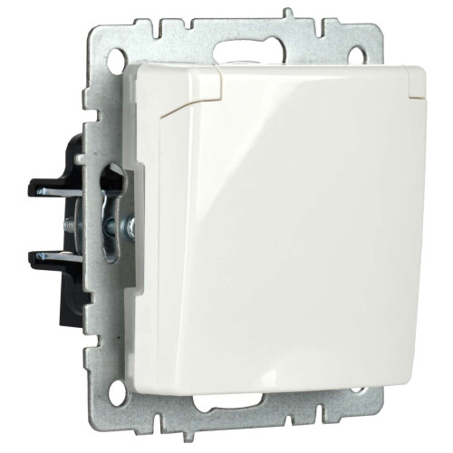 BRITE Розетка 1-местная с заземлением с защитными шторками и крышкой 16А IP44 РСбш10-3-44-БрБ белый IEK