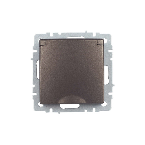 BRITE Розетка 1-местная с заземлением с защитными шторками и крышкой 16А IP20 РСбш10-3-БрТБ темная бронза IEK