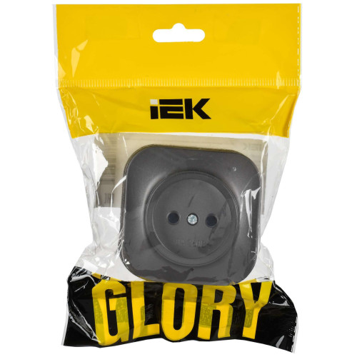 GLORY Розетка 1-местная для открытой установки без заземления без защитных шторок 10А РС20-2-ХСм сталь матовый IEK