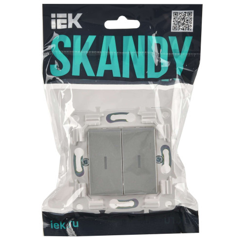 SKANDY Выключатель 2-клавишный с индикацией 10А SK-V09S серебряный IEK