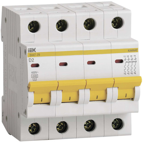 KARAT Автоматический выключатель ВА47-29 4P D 2А 4,5кА IEK