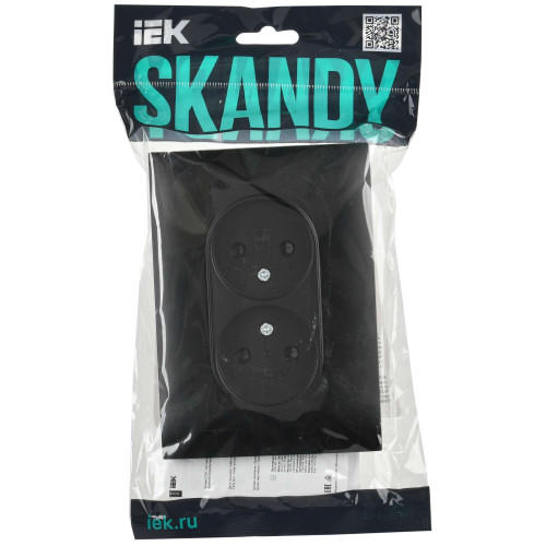 SKANDY Розетка 2-местная без заземления с защитными шторками 10А в сборе SK-R09Bl черный IEK