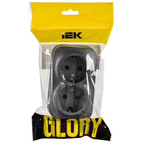 GLORY Розетка 2-местная для открытой установки с заземлением без защитных шторок 16А РС22-3-ХСм сталь матовый IEK