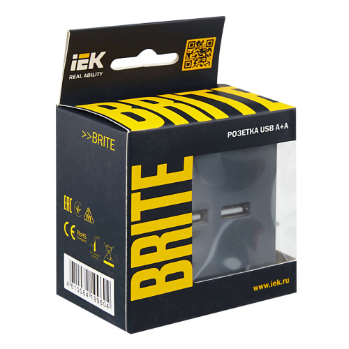 BRITE Розетка USB A+A 5В 3,1А РЮ10-1-БрМ маренго IEK