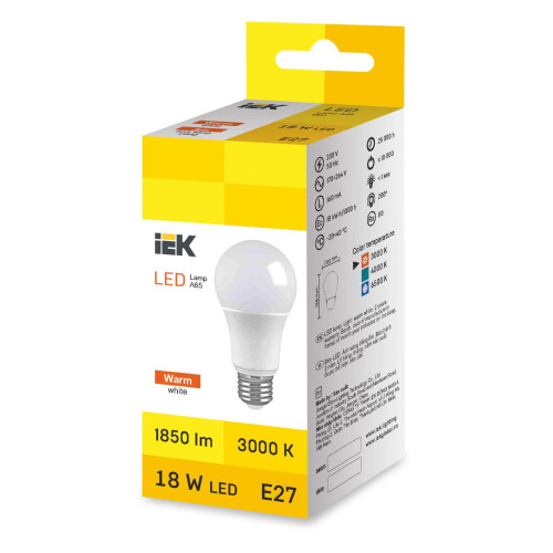 LED Bulb A65 18W 3000K E27 IEK