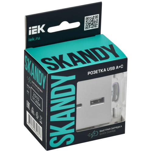 SKANDY Розетка USB A+C 18Вт SK-R13S серебряный IEK