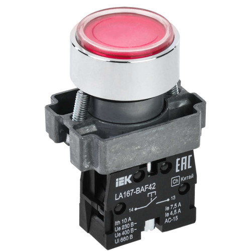 Кнопка управления LA167-BAF42 d=22мм 1NC красная IEK