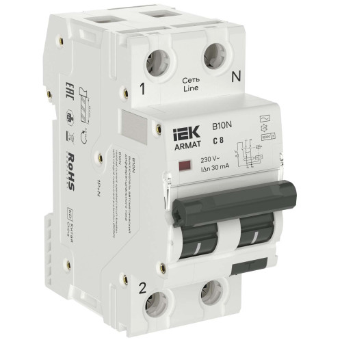 ARMAT Автоматический выключатель дифференциального тока B10N 1P+NP C8 30мА тип AC (36мм) IEK