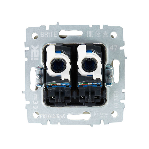 BRITE Розетка компьютерная двойная RJ45 кат.5E РК10-2-БрА алюминий IEK